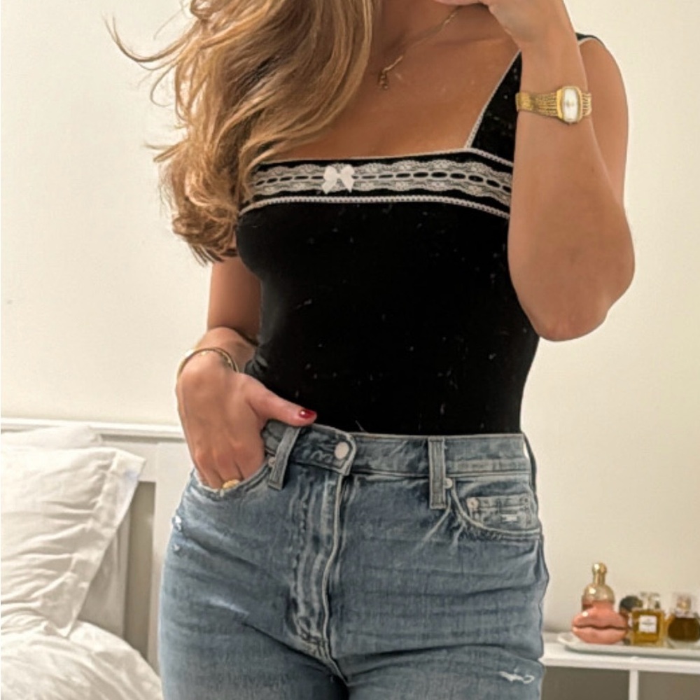 Princess Polly Black Bodysuit with White Lace